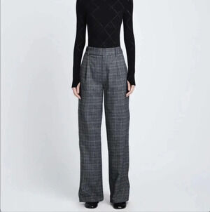 NEW Proenza Schouler Gray Pants Plaid Suiting Straight Leg Trouser Medium